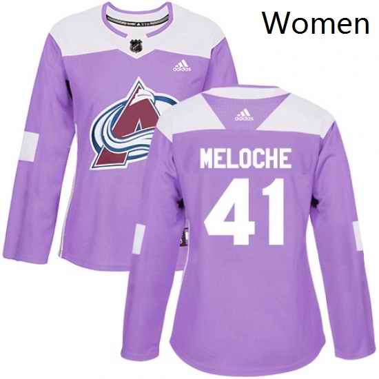 Womens Adidas Colorado Avalanche 41 Nicolas Meloche Authentic Purple Fights Cancer Practice NHL Jersey